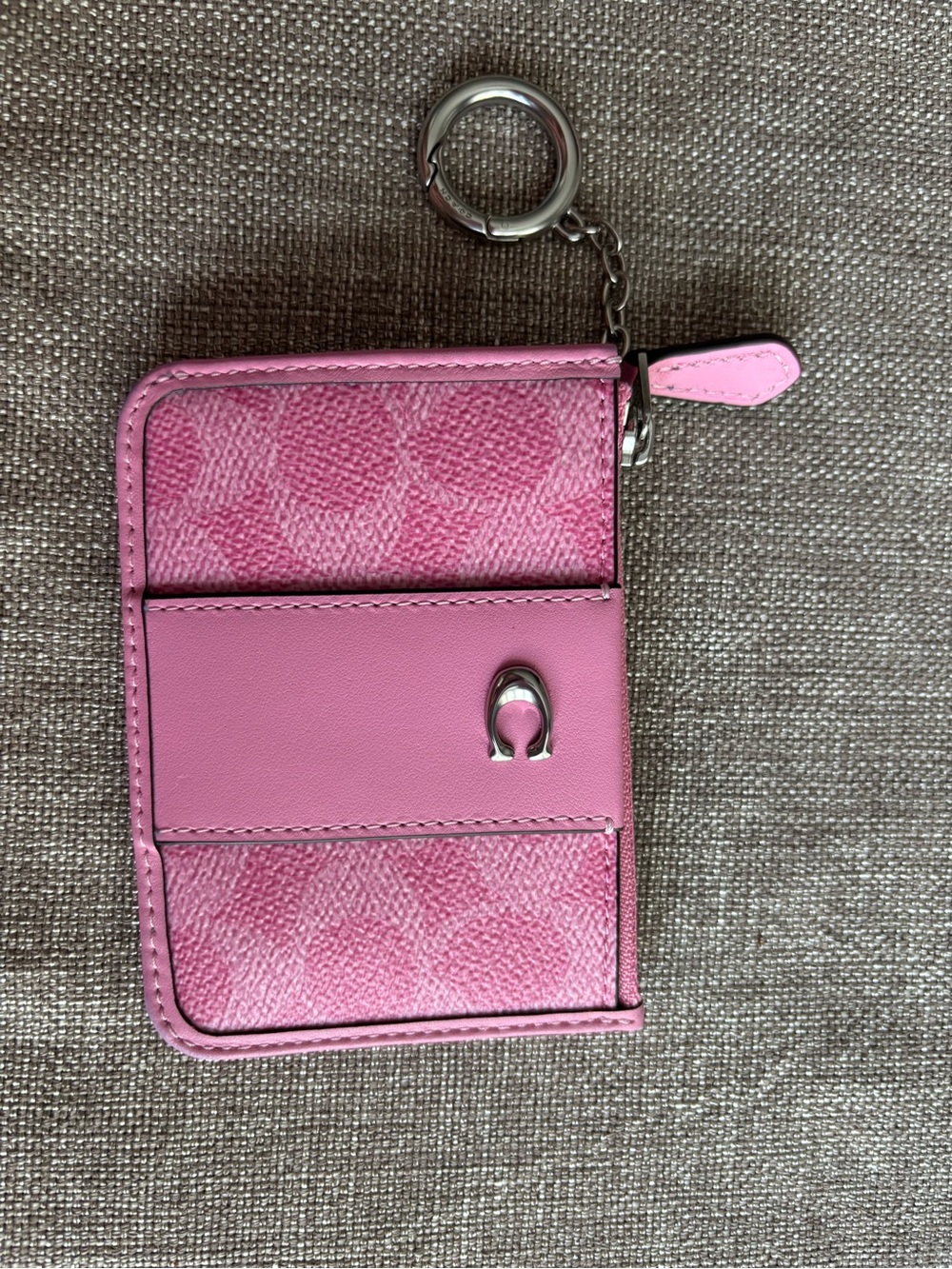 Coach Pink Signature ID Wallet Card Holder with Silver 'C' Accent - Picture 9 of 10